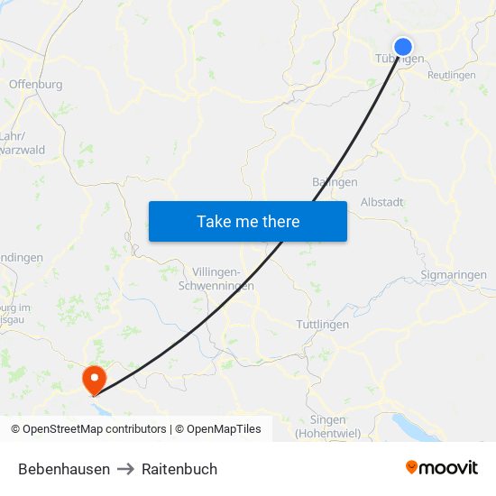 Bebenhausen to Raitenbuch map