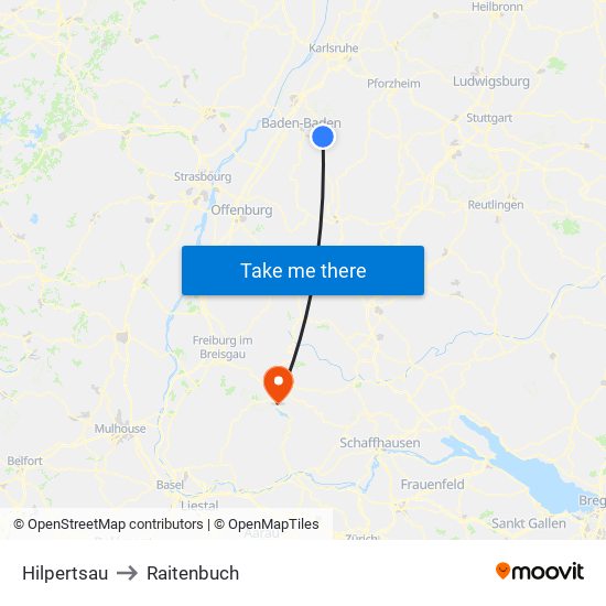 Hilpertsau to Raitenbuch map