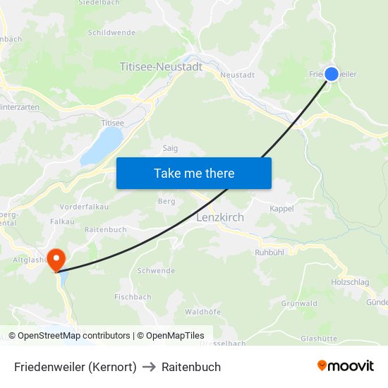 Friedenweiler (Kernort) to Raitenbuch map