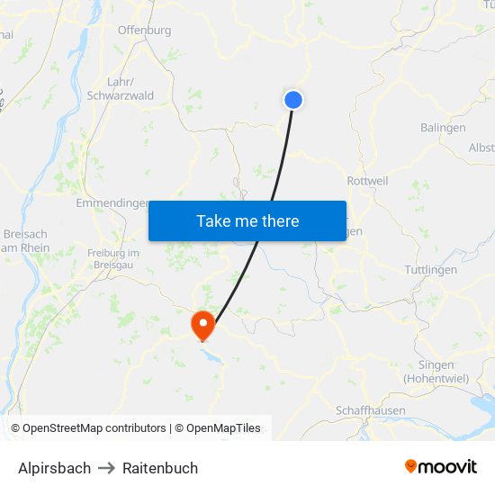 Alpirsbach to Raitenbuch map