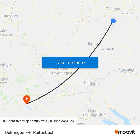 Dußlingen to Raitenbuch map