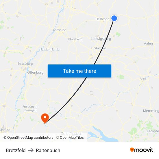 Bretzfeld to Raitenbuch map