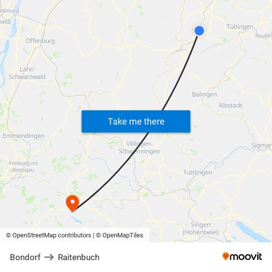 Bondorf to Raitenbuch map