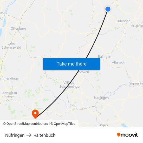 Nufringen to Raitenbuch map