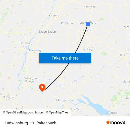 Ludwigsburg to Raitenbuch map