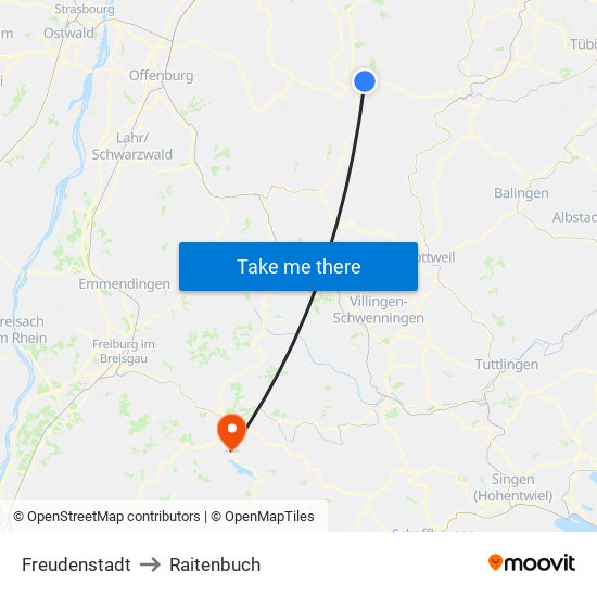 Freudenstadt to Raitenbuch map