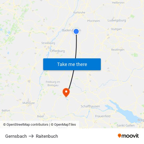 Gernsbach to Raitenbuch map