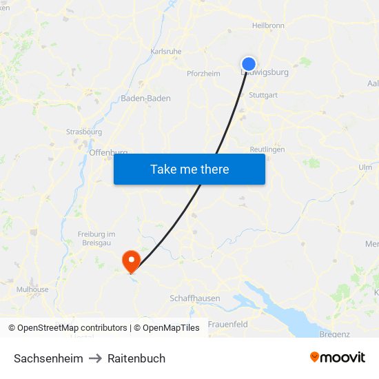 Sachsenheim to Raitenbuch map