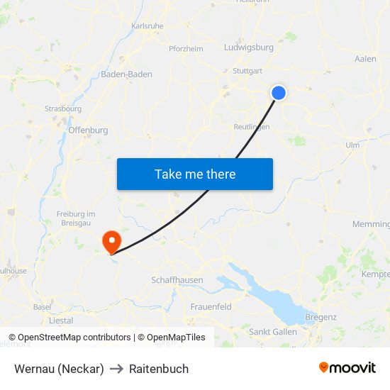 Wernau (Neckar) to Raitenbuch map