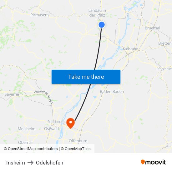 Insheim to Odelshofen map