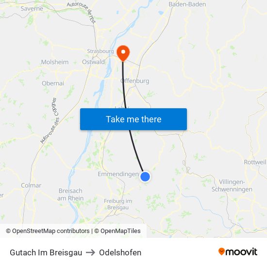 Gutach Im Breisgau to Odelshofen map