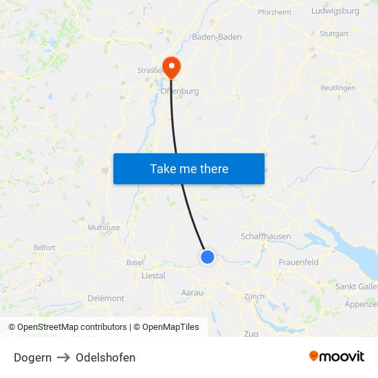 Dogern to Odelshofen map