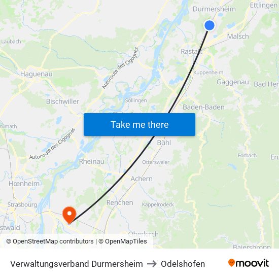 Verwaltungsverband Durmersheim to Odelshofen map