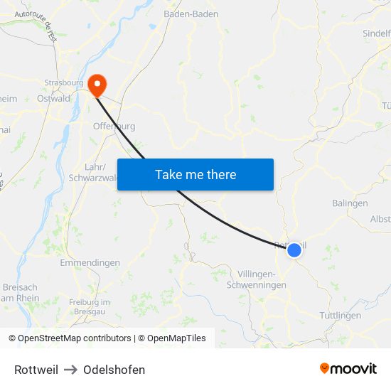 Rottweil to Odelshofen map