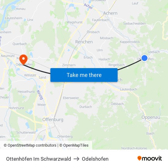 Ottenhöfen Im Schwarzwald to Odelshofen map