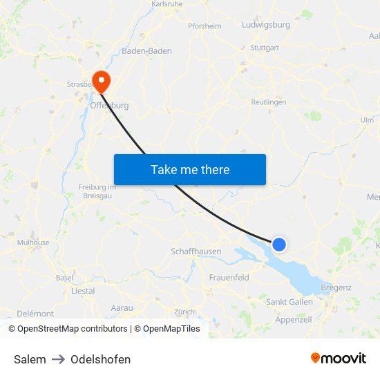Salem to Odelshofen map