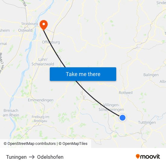 Tuningen to Odelshofen map