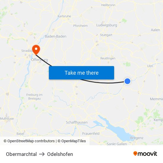 Obermarchtal to Odelshofen map