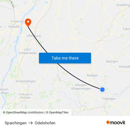 Spaichingen to Odelshofen map