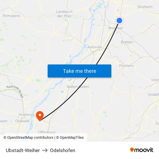 Ubstadt-Weiher to Odelshofen map