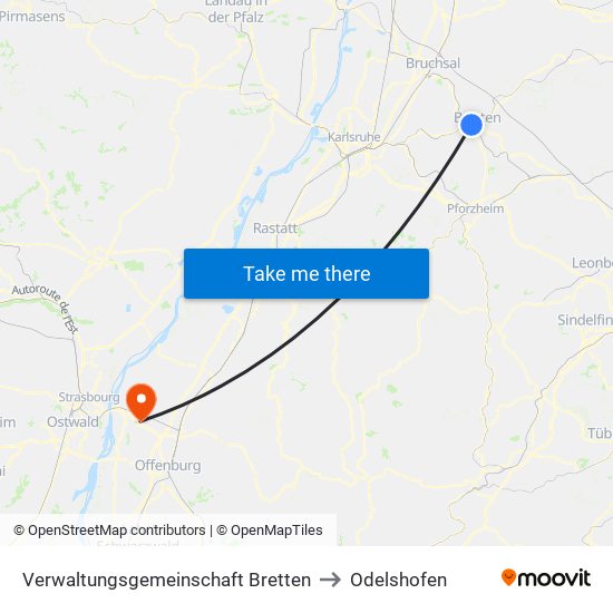 Verwaltungsgemeinschaft Bretten to Odelshofen map