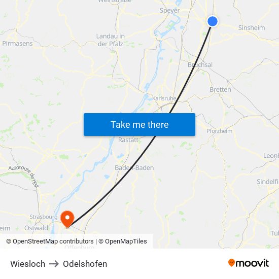 Wiesloch to Odelshofen map