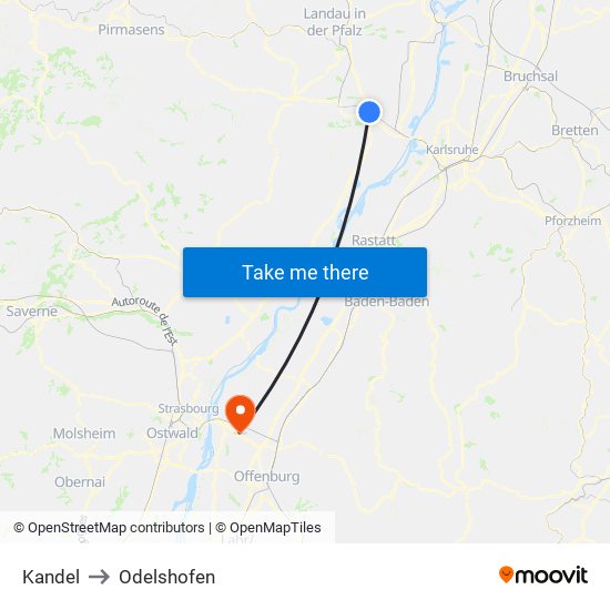 Kandel to Odelshofen map