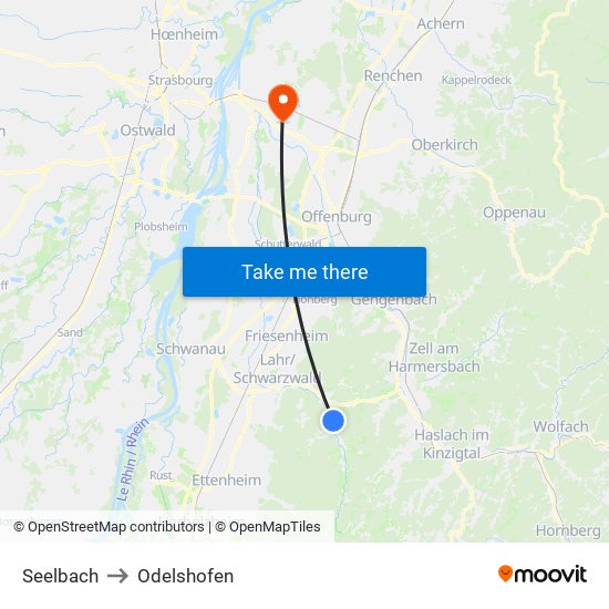 Seelbach to Odelshofen map