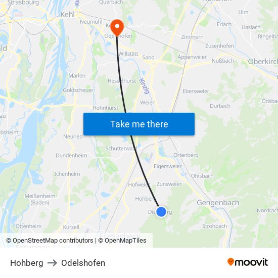 Hohberg to Odelshofen map