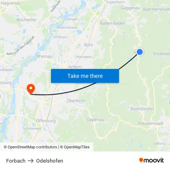 Forbach to Odelshofen map