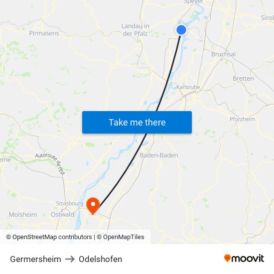Germersheim to Odelshofen map