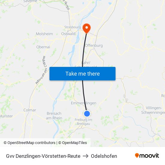 Gvv Denzlingen-Vörstetten-Reute to Odelshofen map