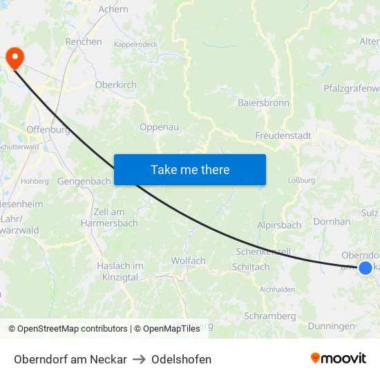 Oberndorf am Neckar to Odelshofen map