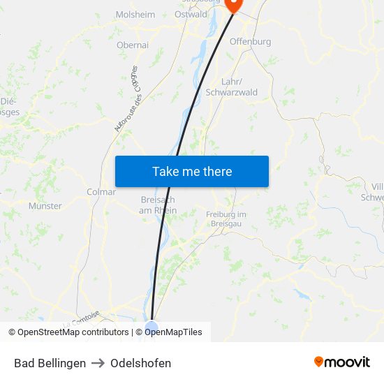 Bad Bellingen to Odelshofen map