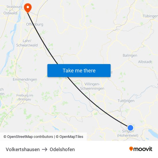 Volkertshausen to Odelshofen map