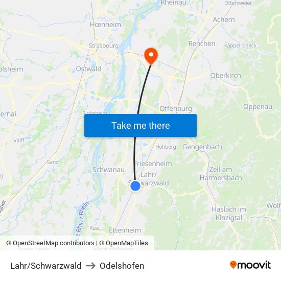 Lahr/Schwarzwald to Odelshofen map