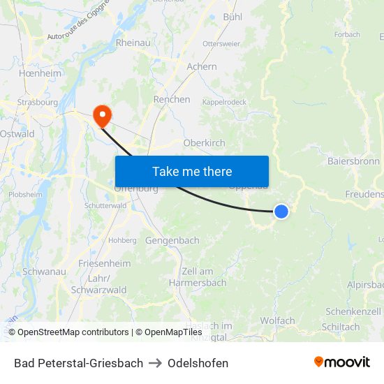 Bad Peterstal-Griesbach to Odelshofen map