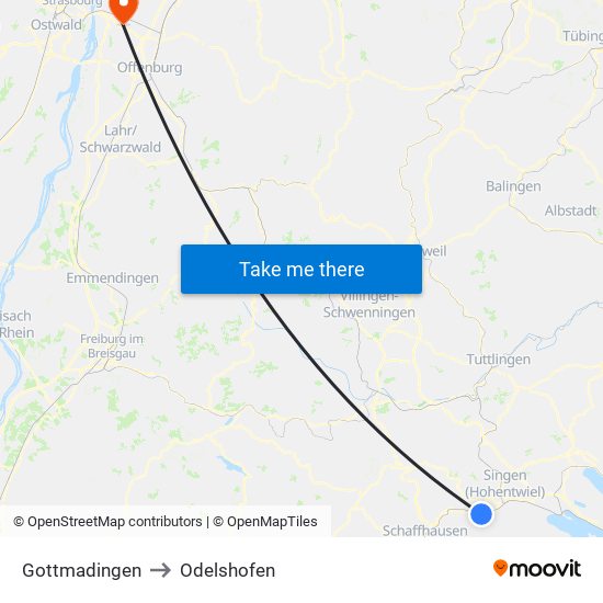 Gottmadingen to Odelshofen map