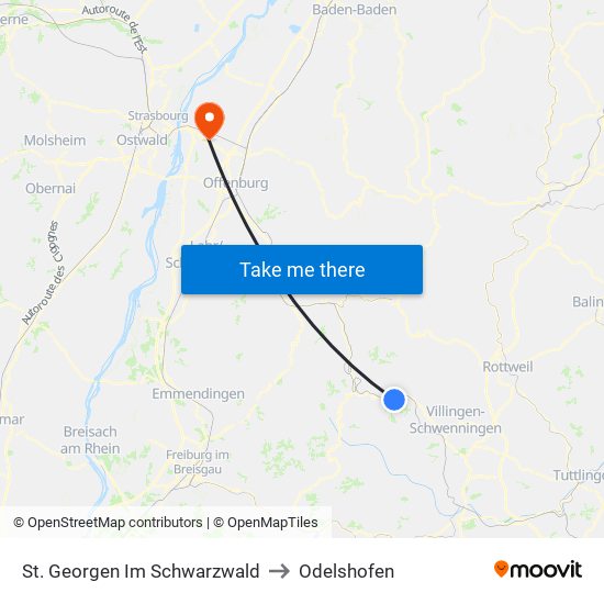 St. Georgen Im Schwarzwald to Odelshofen map