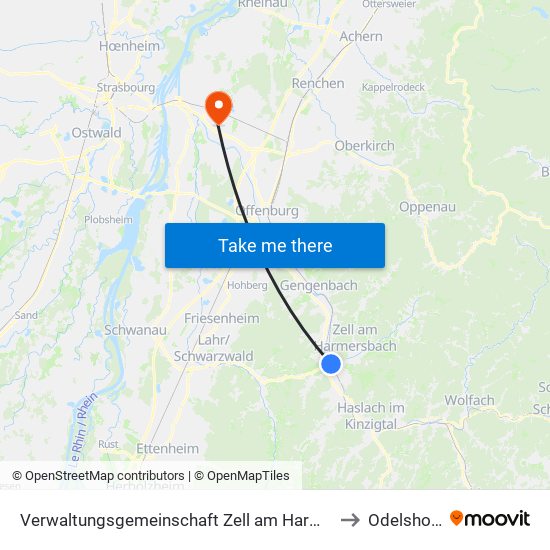 Verwaltungsgemeinschaft Zell am Harmersbach to Odelshofen map