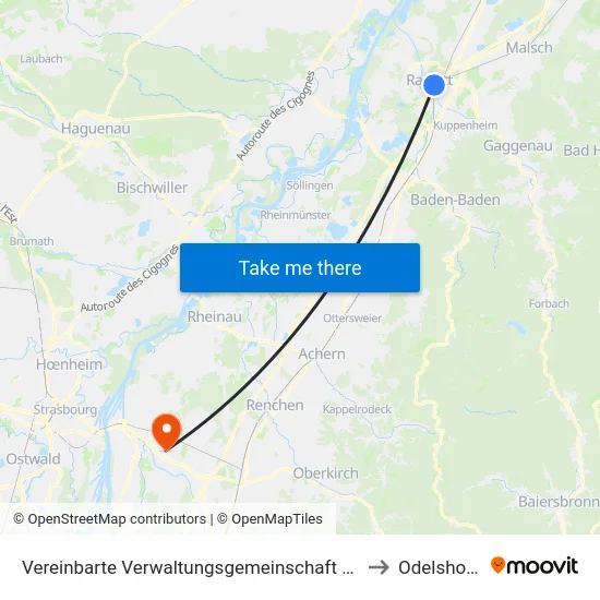 Vereinbarte Verwaltungsgemeinschaft Rastatt to Odelshofen map