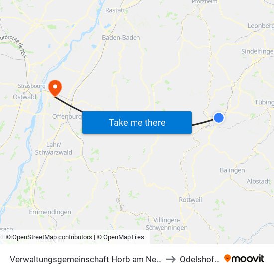 Verwaltungsgemeinschaft Horb am Neckar to Odelshofen map