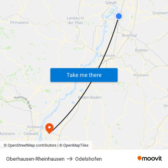 Oberhausen-Rheinhausen to Odelshofen map