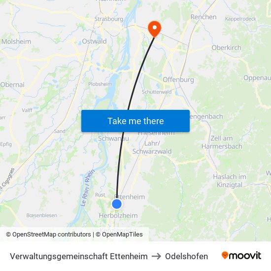 Verwaltungsgemeinschaft Ettenheim to Odelshofen map