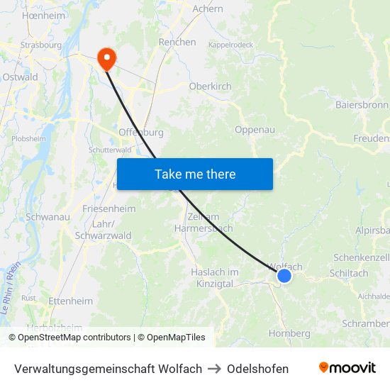 Verwaltungsgemeinschaft Wolfach to Odelshofen map