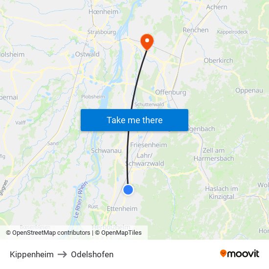 Kippenheim to Odelshofen map