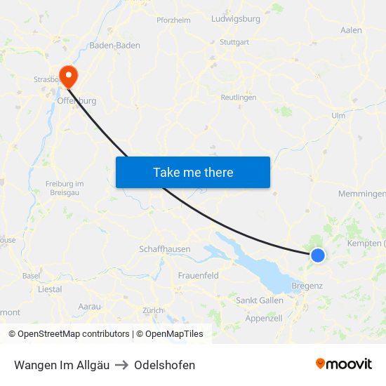 Wangen Im Allgäu to Odelshofen map
