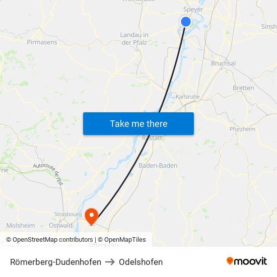 Römerberg-Dudenhofen to Odelshofen map