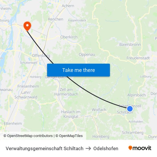 Verwaltungsgemeinschaft Schiltach to Odelshofen map