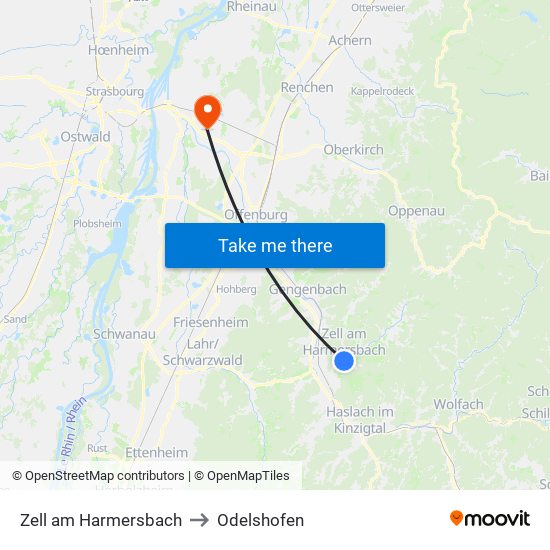 Zell am Harmersbach to Odelshofen map